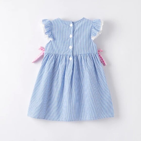 Back to School Pencil Girls Boutique Blue Striped Dress - Picture 4 of 6